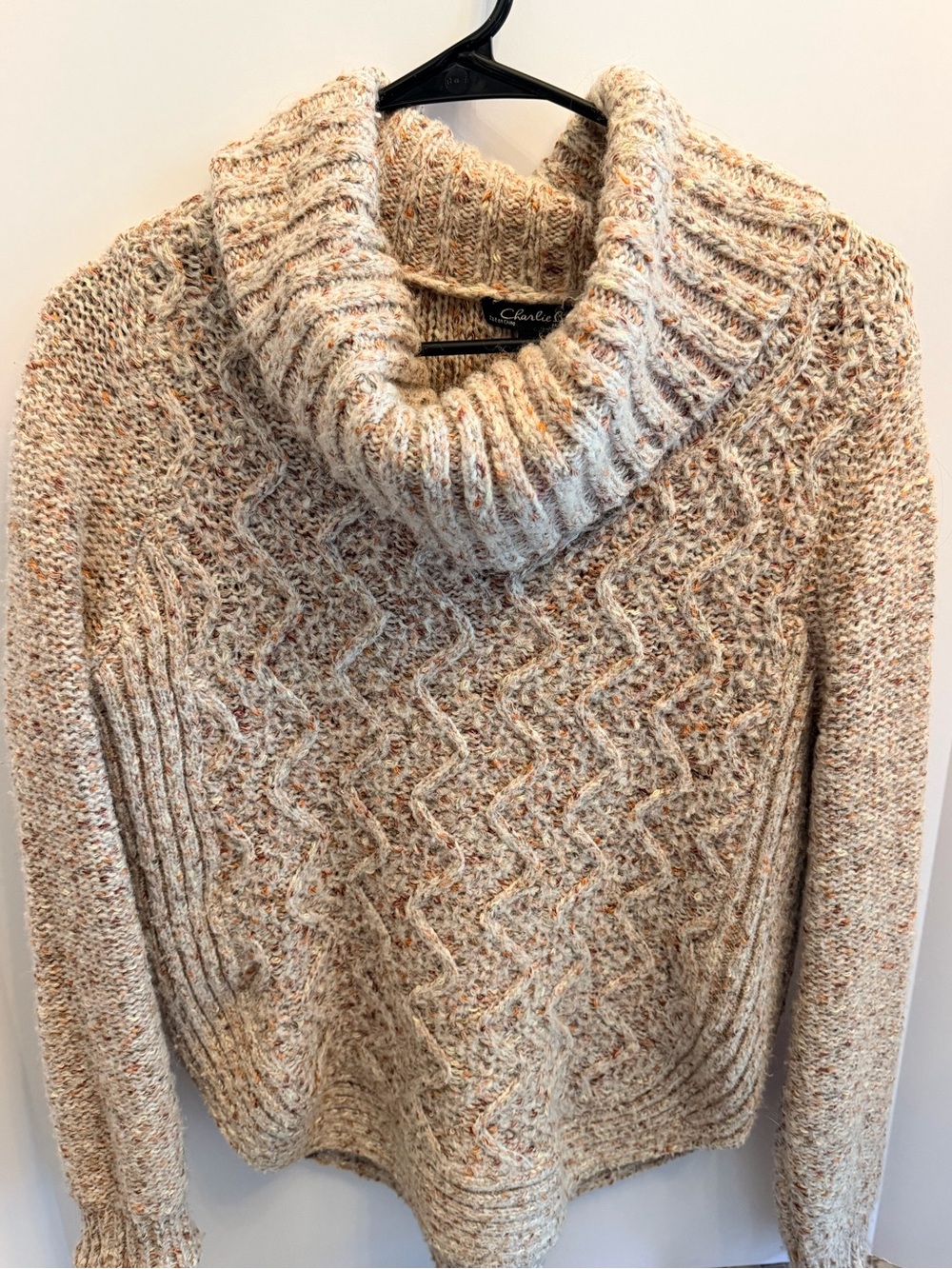 Charlie B Marled Cowl Neck Cable Knit Sweater Size P/S